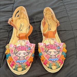 Artesanias Allison Frida Kahlo Mexican Wedge heel sandals US sz 9 Mex 26